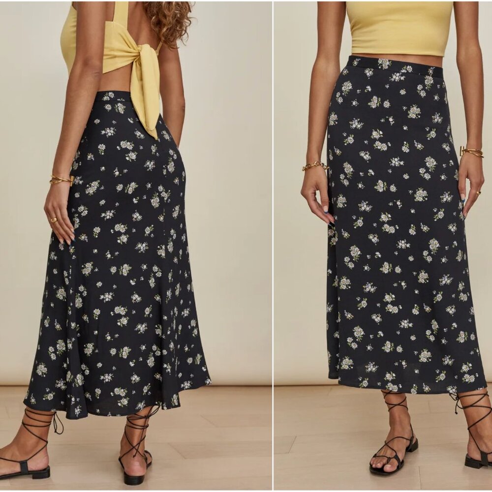Reformation Navy Floral Midi Skirt - Picture 2 of 4